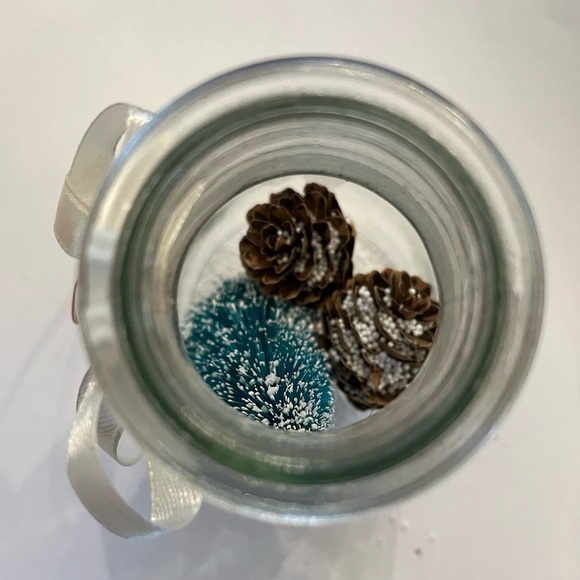 New in box glass mason jar with faux Christmas tree, snow, & pinecones - Picture 7 of 8